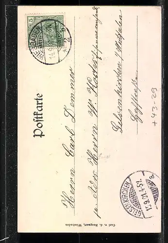 AK Wiesbaden, Teilansicht durch zerrissene Zeitung Wiesbadener Tageblatt 1901