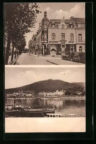 AK Königswinter, Familien-Hotel Deutsches Haus, Wilhelmstr., Uferpartie mit Dampfer