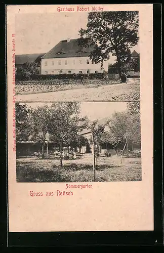 AK Roitzsch, Gasthaus Robert Müller mit Sommergarten