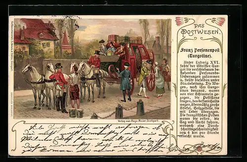 Künstler-AK Französische Personenpost, Serie Das Postwesen