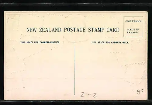 Präge-AK Briefmarken und rotes Siegel von Neuseeland
