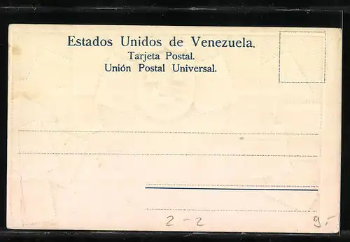 Präge-Lithographie Venezuela, Briefmarken und Wappen, Bolivar