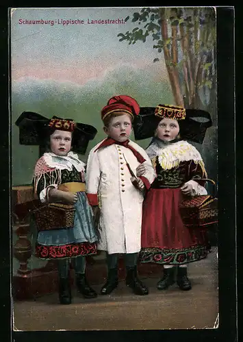 AK Drei Kinder in Schaumburg-Lippischer Landestracht