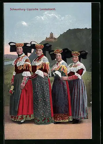 AK Vier Frauen in Schaumburg-Lippischer Landestracht