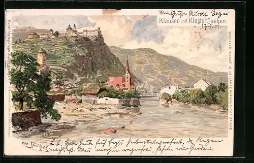 Künstler-AK Otto Strützel: Klausen, Ortspartie mit Kloster Saeben