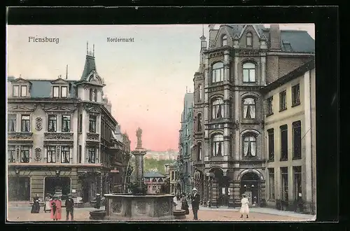 AK Flensburg, Brunnen auf dem Nordermarkt