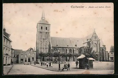 AK Eschweiler, Markt und kathol. Kirche