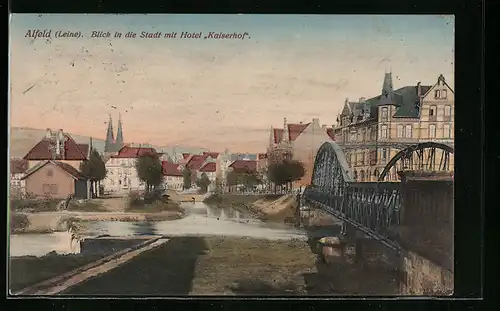 AK Alfeld, Blick in die Stadt mit Hotel Kaiserhof