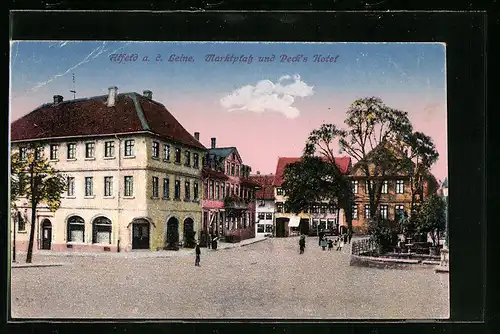AK Alfeld a. d. Leine, Marktplatz und Peck`s Hotel