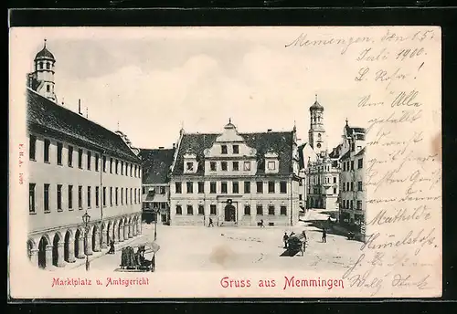 Relief-AK Memmingen, Marktplatz und Amtsgericht