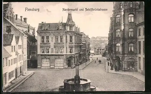 AK Flensburg, Nordermarkt und Schiffbrückstrasse