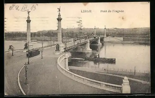 AK Liège, Pont de Fragnée, Strassenbahn