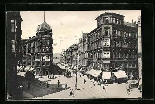 AK Hannover, Nordmannstrasse mit Daseking`s Hotel, Geschäften und Strassenbahn