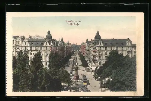 AK Frankfurt a. M., Kaiserstrasse mit Tapetenhaus Just und Strassenbahn