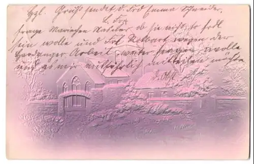 Präge-Airbrush-AK Ansicht einer Kirche