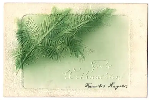 Präge-Airbrush-AK Weihnachtsgruss mit Tannenzweig