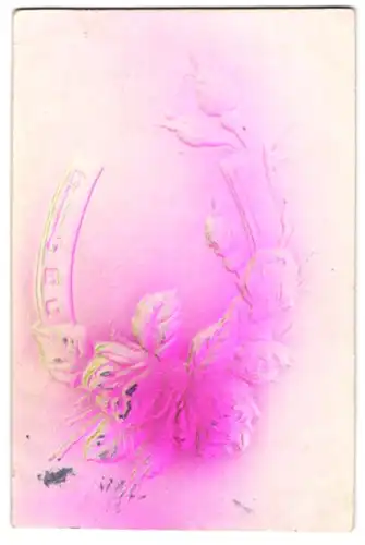 Präge-Airbrush-AK Hufeisen mit Blumen