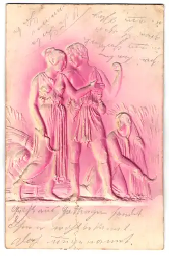 Präge-Airbrush-AK Getreideernte im alten Rom