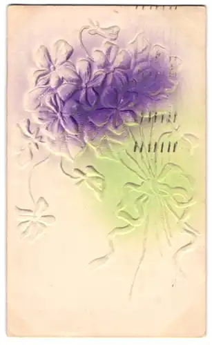 Präge-Airbrush-AK Blumenstrauss mit Schleife
