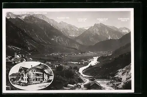 AK Hinterstein /Algäuer Alpen, Gasthof und Pension zum Steinadler, Panorama mit Gaishorn, Rauhhorn und Kugelhorn