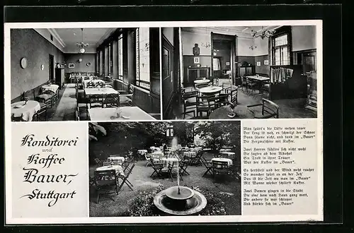 AK Stuttgart, Konditorei und Cafe Bauer, Kronenstr. 31, Innenansichten, Garten