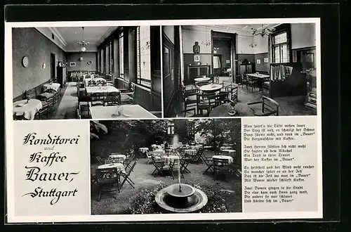 AK Stuttgart, Konditorei und Cafe Bauer, Kronenstr. 31, Innenansichten, Garten