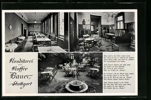 AK Stuttgart, Konditorei und Cafe Bauer, Kronenstr. 31, Innenansichten, Garten