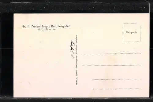 AK Berchtesgaden, Nr. III. Ferienhospiz mit Watzmann