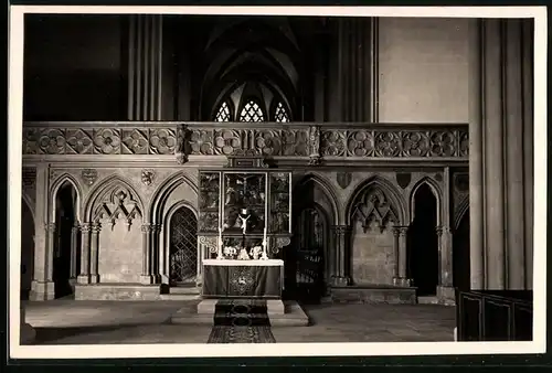 Fotografie Brück & Sohn Meissen, Ansicht Meissen i. Sa.. Lettner mit Kreuzaltar im Meissener Dom