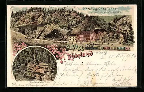 Lithographie Rübeland, Hotel z. grünen Tanne gegenüber der Hermannshöhle