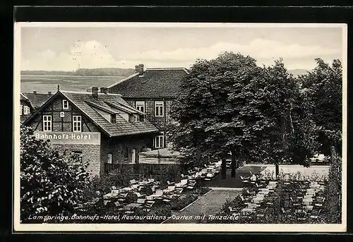 AK Lamspringe, Bahnhofs-Hotel, Restaurant-Garten