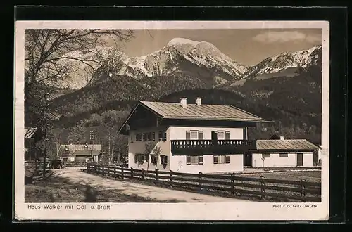 AK Berchtesgaden-Unterstein, Gefolgschafts-Erholungsheim Haus Walker mit Göll und Brett