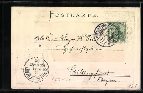 Passepartout-Lithographie Wiesbaden, Ortsansicht aus der Vogelschau