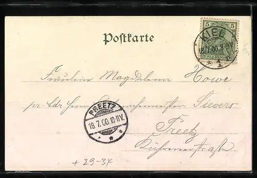 Passepartout-Lithographie Kiel, Panorama der Stadt