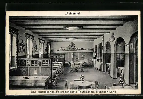 AK Taufkirchen /München-Land, Innenansicht des Feierabendcafés Fohlenhof