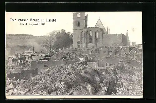 AK Ilsfeld, Der grosse Brand von 1904 mit Kirchenruine