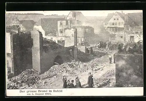 AK Ilsfeld, Aufräumarbeiten in den Ruinen nach dem grossen Brand von 1904