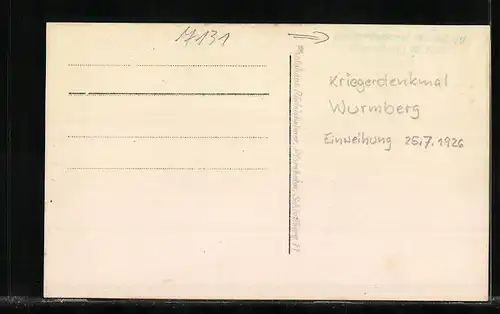 AK Wurmberg, Blick auf das Kriegerdenkmal, eingeweiht 1926