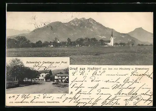 AK Nussdorf am Inn, Schneiders Gasthaus zur Post mit Heuberg und Kranzhorn