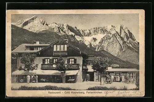 AK Partenkirchen, Restaurant - Café Kochelberg mit Bergen