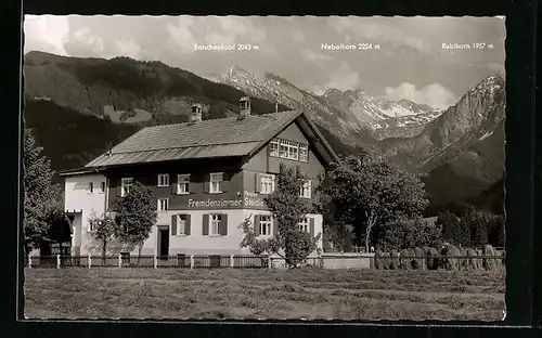 AK Fischen, Hotel Garni Steidle mit Blick aufs Nebelhorn