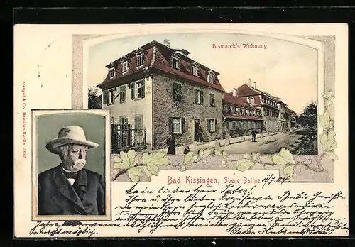 AK Bad Kissingen, Bismarck`s Wohnung und Porträt von Bismarck