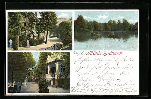 AK Lindhardt, Ruderboote auf dem See mit Mühle