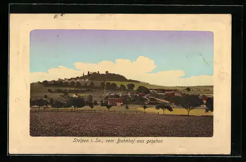 AK Stolpen i. Sa., Ortsansicht vom Bahnhof aus