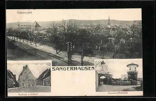 AK Sangerhausen, Rathaus & Schloss, Husaren-Pförtchen, Totalansicht