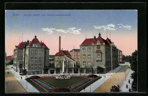 AK Kiel, Strassenpartie an der Kgl. Schiff- und Maschinenbauschule