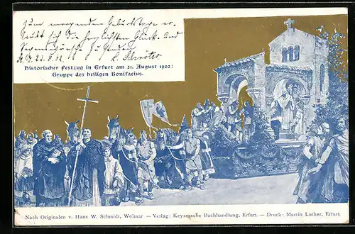 Künstler-AK Erfurt, Historischer Festzug am 21. Aug. 1902, Gruppe des heiligen Bonifacius