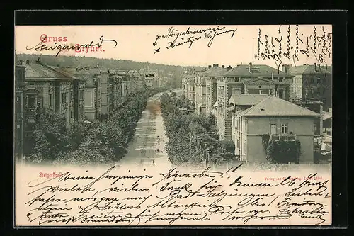 AK Erfurt, Steigerstrasse aus der Vogelschau