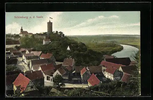 AK Schönburg a. d. Saale, Teilansicht aus der Vogelschau