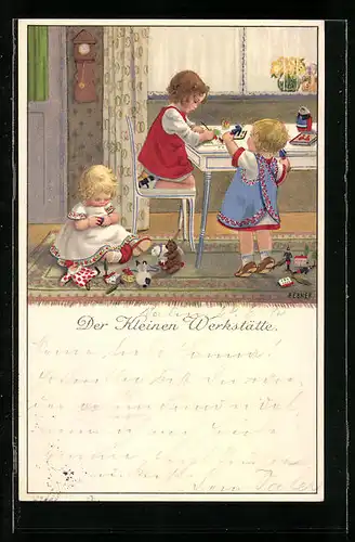 Künstler-AK Pauli Ebner: Der Kleinen Werkstätte, Kinder beim Malen